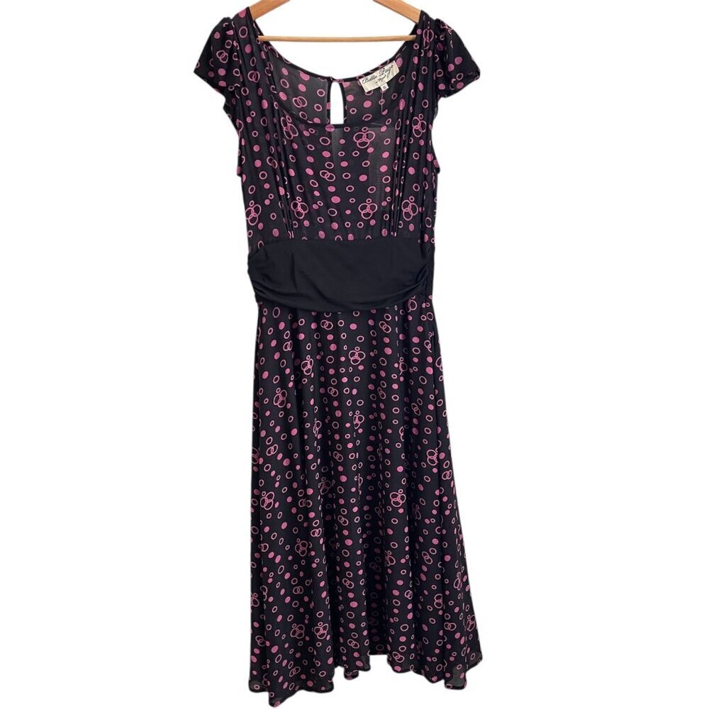 Bettie Page Women Pinup Dress Size XL Retro Bow Polka Dot Mesh Goth Rockabilly